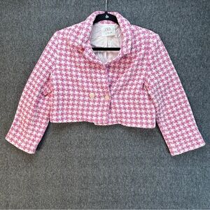 Zara Blazer Girls 11-12 Pink Tweed Cropped Check Lined Button Front Party Jacket